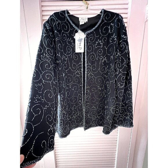 NWT Sequin Jacket Black Size 3X JMD New York VTG Elegant Formal Evening Cocktail - Picture 1 of 15